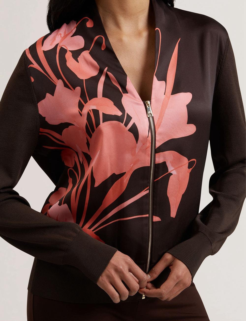 Ted Baker MATIINA - Printed Front Zip-Up Bomber Women Cardigans Dk-Brown | UAE  01359-NHXQ