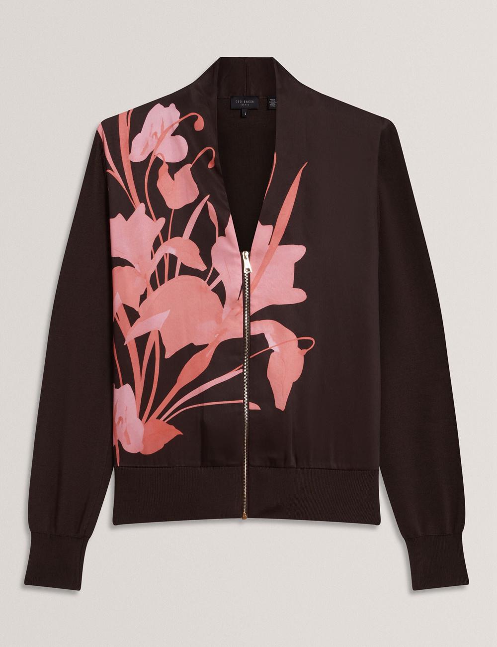 Ted Baker MATIINA - Printed Front Zip-Up Bomber Women Cardigans Dk-Brown | UAE  01359-NHXQ