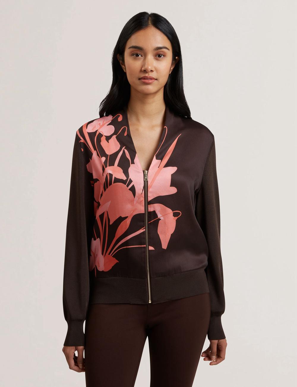Ted Baker MATIINA - Printed Front Zip-Up Bomber Women Cardigans Dk-Brown | UAE  01359-NHXQ