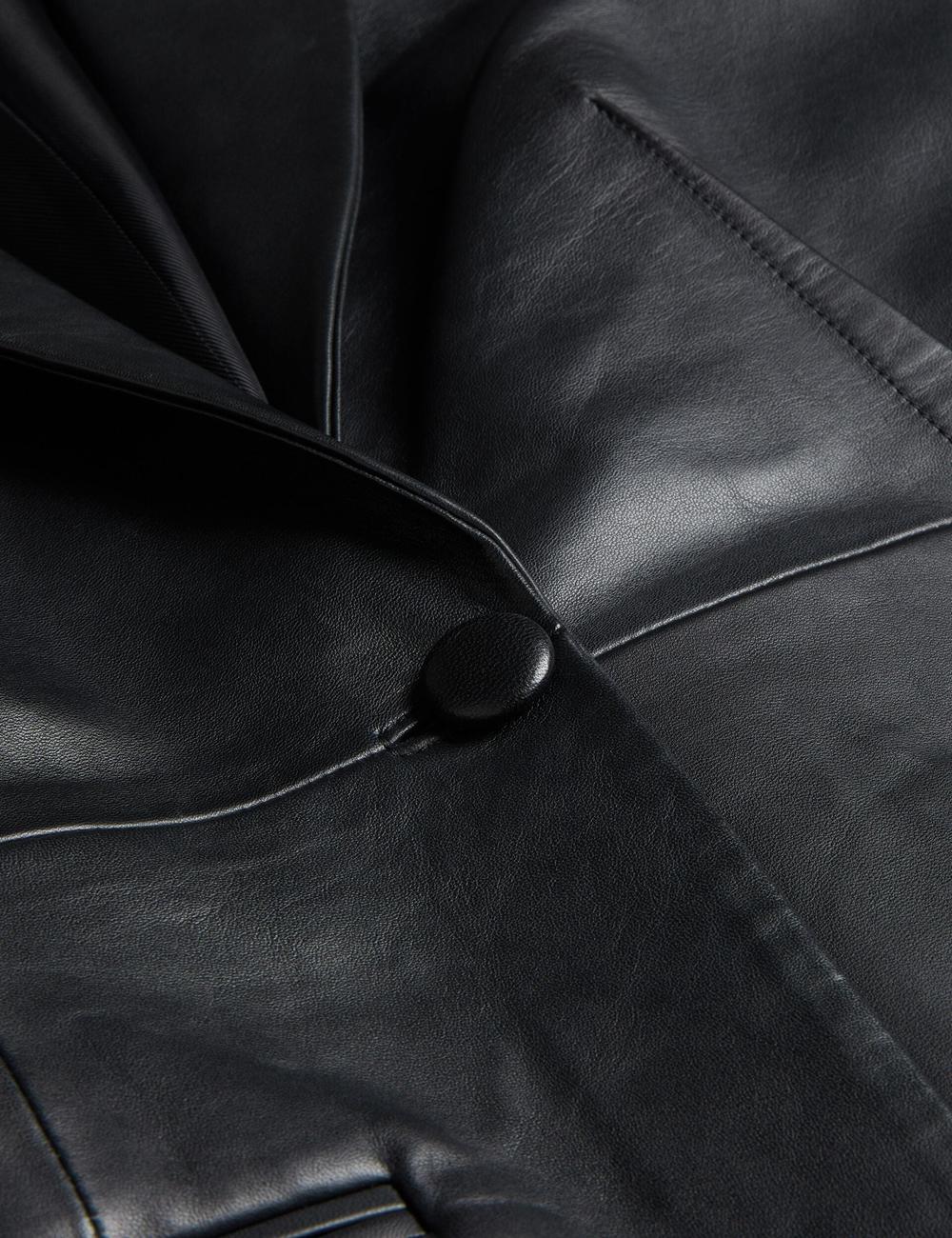 Ted Baker MELLIIE - Longline Single Breasted Leather Women Blazers Black | UAE  94180-JKPO