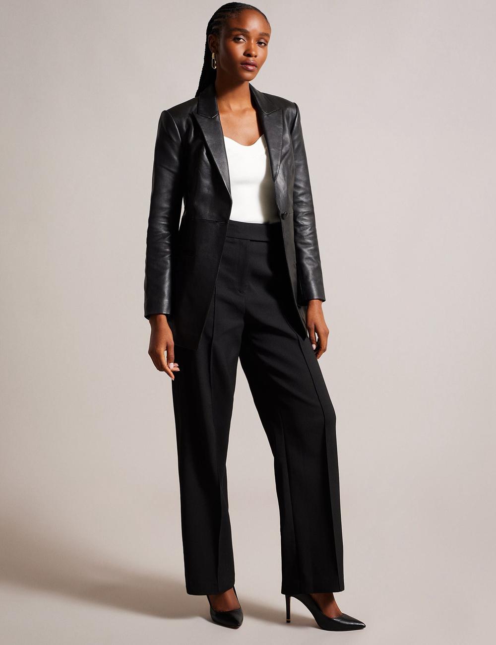 Ted Baker MELLIIE - Longline Single Breasted Leather Women Blazers Black | UAE  94180-JKPO