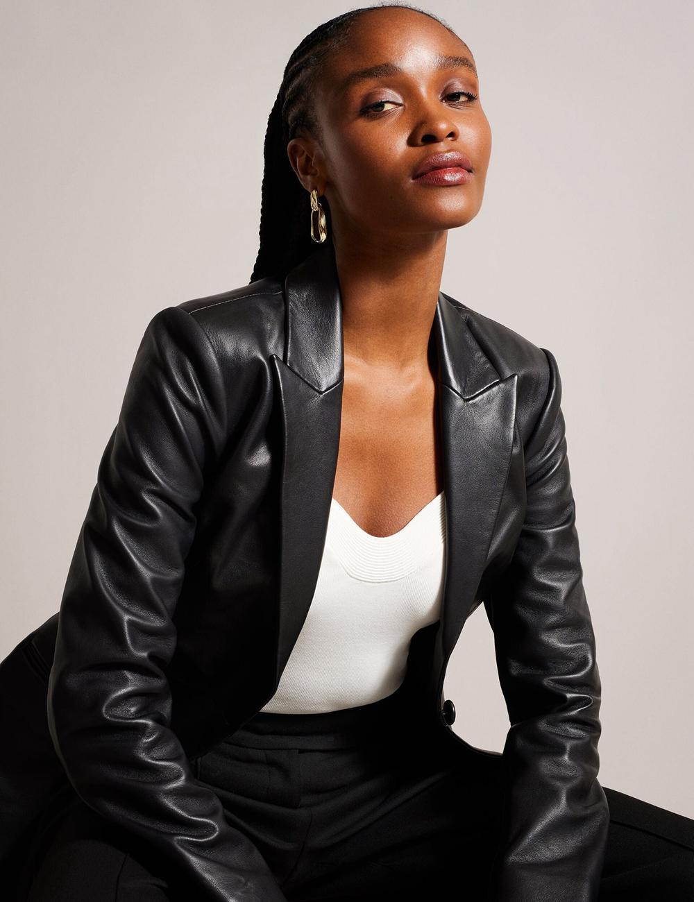 Ted Baker MELLIIE - Longline Single Breasted Leather Women Blazers Black | UAE  94180-JKPO