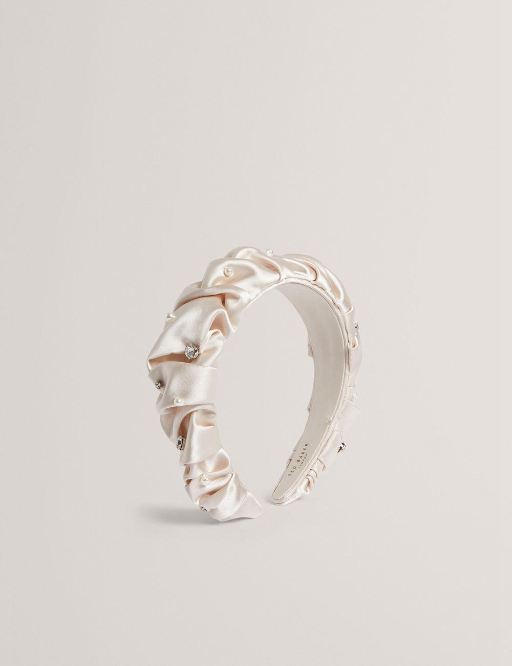 Ted Baker MELLSI - Rhinestone Ruched Satin Women Headbands Cream | UAE  75264-JYAM