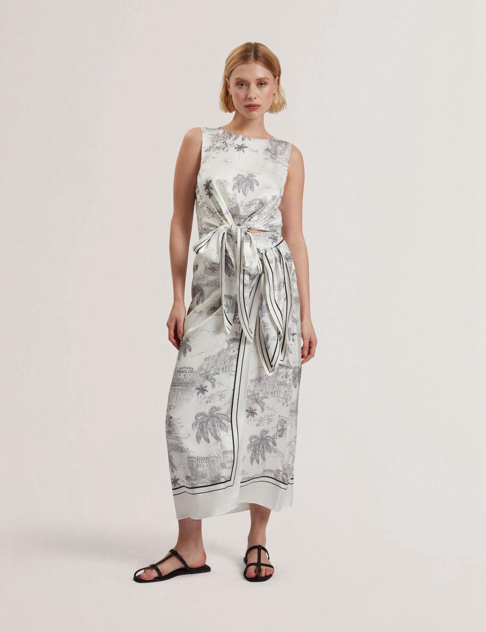 Ted Baker MELVA - Printed Detail Wrap Women Midi Skirts Ivory | UAE  74639-HGRJ