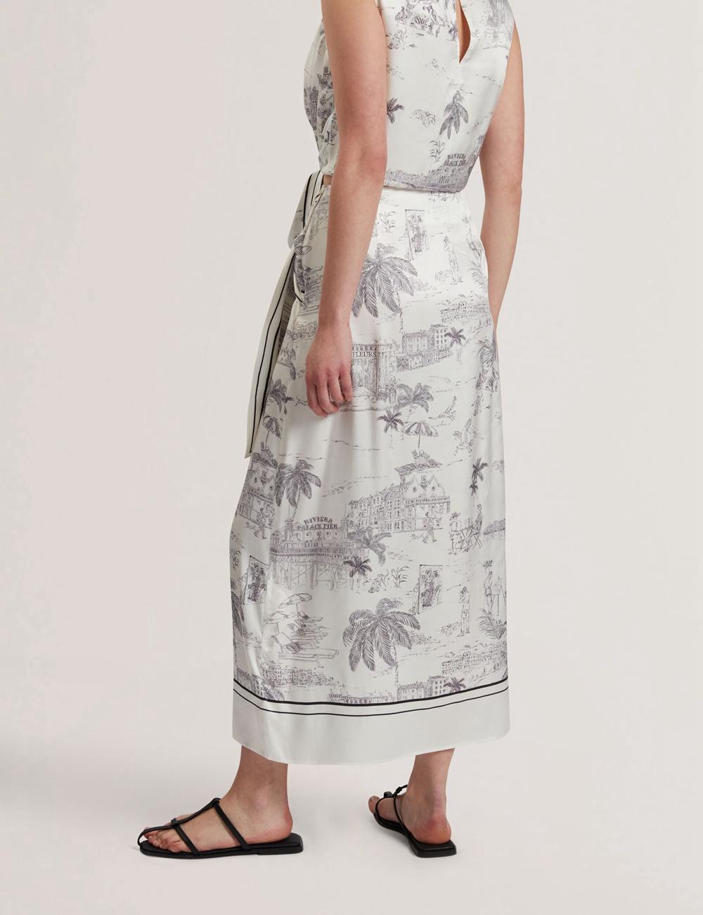 Ted Baker MELVA - Printed Detail Wrap Women Midi Skirts Ivory | UAE  74639-HGRJ