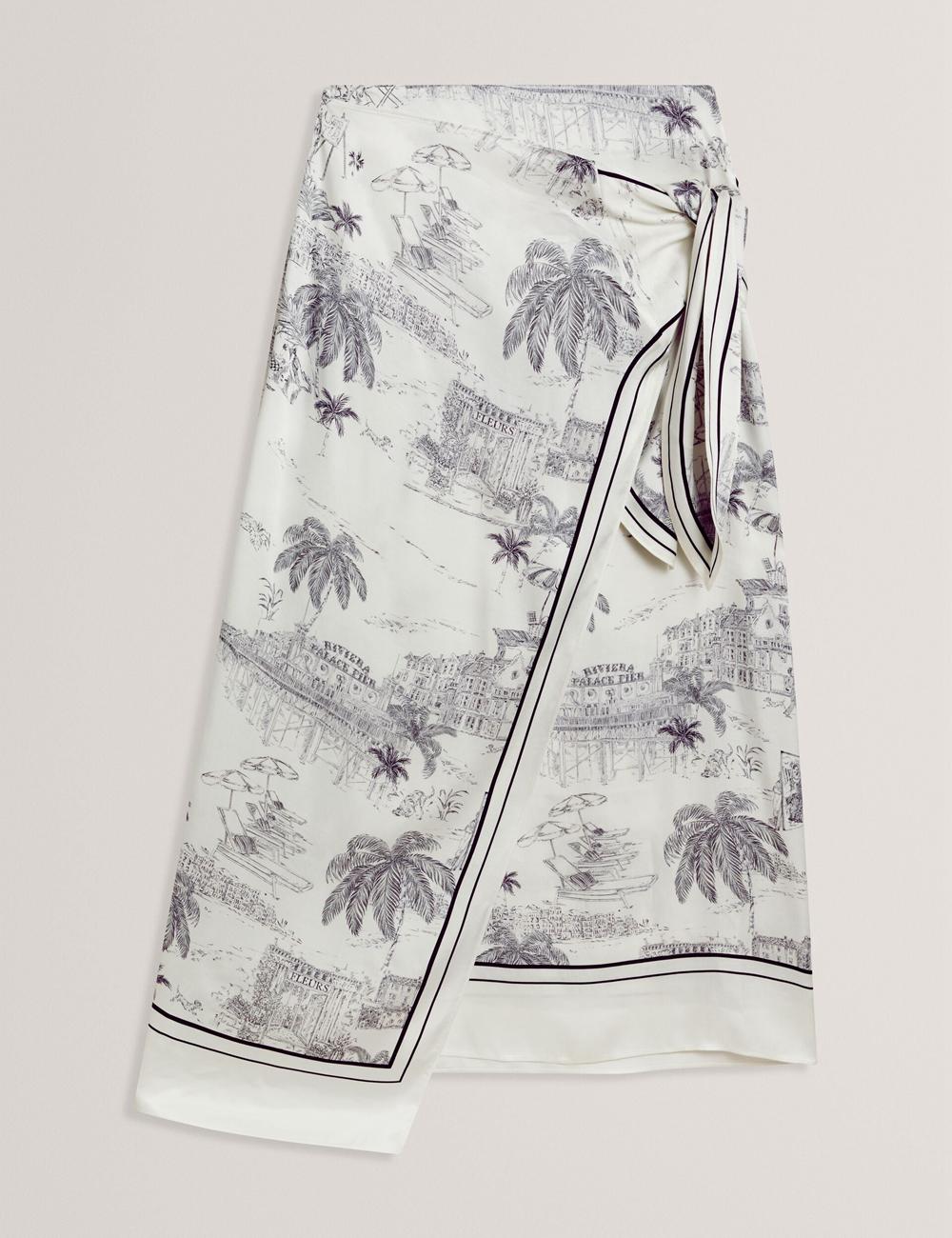 Ted Baker MELVA - Printed Detail Wrap Women Midi Skirts Ivory | UAE  74639-HGRJ