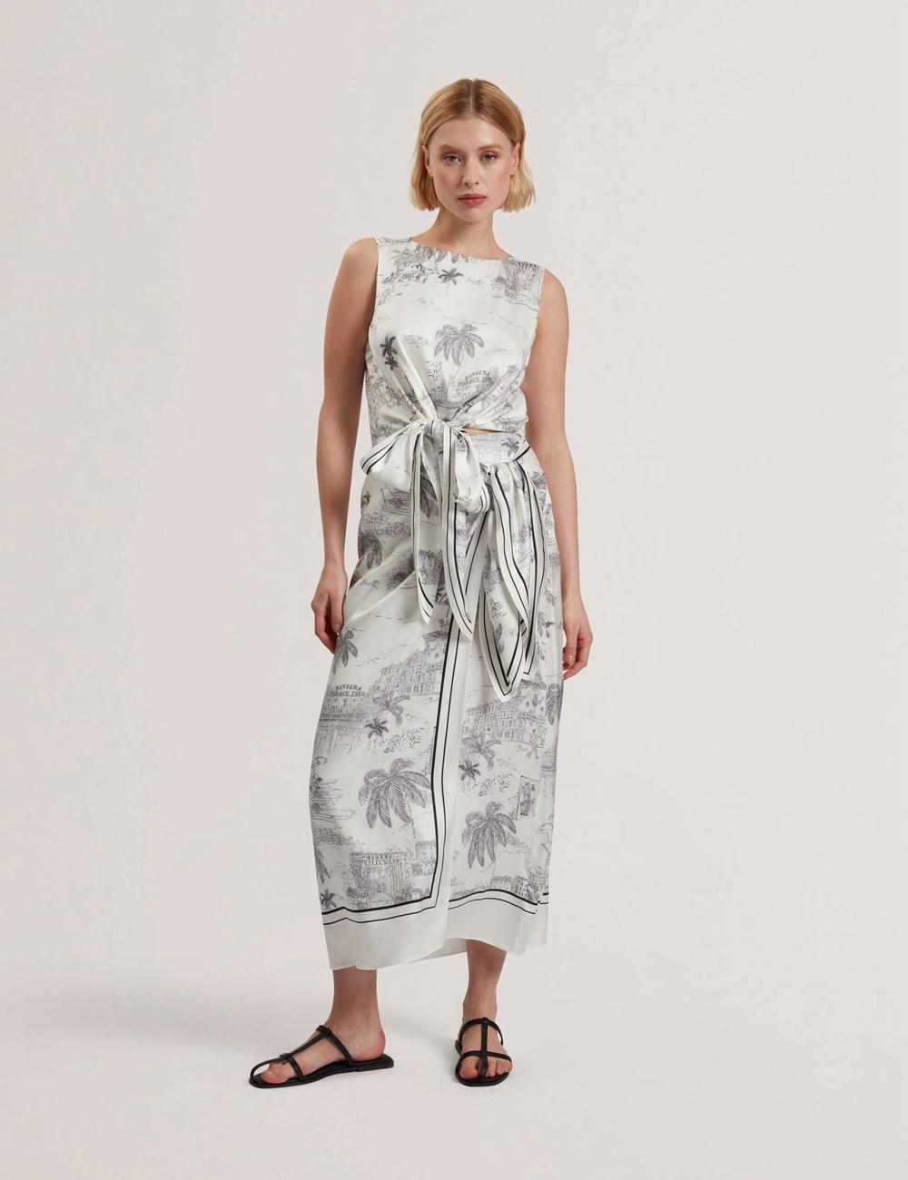 Ted Baker MELVA - Printed Detail Wrap Women Midi Skirts Ivory | UAE  74639-HGRJ