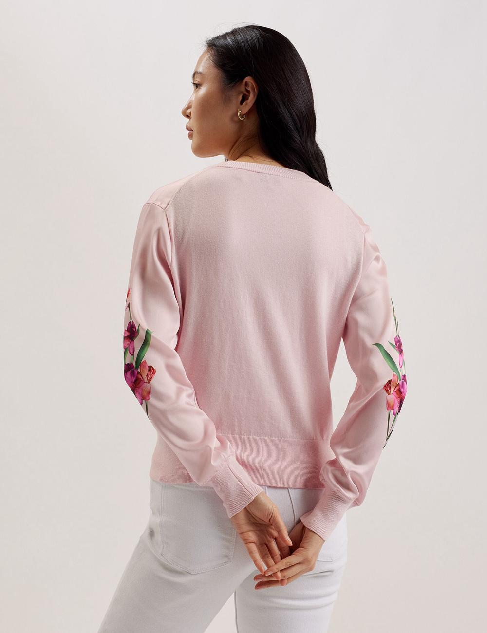 Ted Baker MERALLL - Floral Woven Front V-Neck Women Cardigans Pink | UAE  76398-LVNO