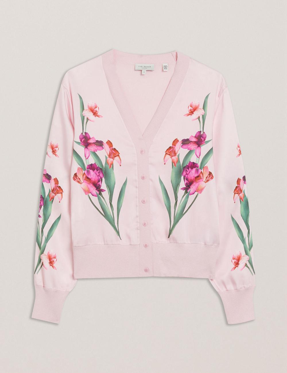 Ted Baker MERALLL - Floral Woven Front V-Neck Women Cardigans Pink | UAE  76398-LVNO