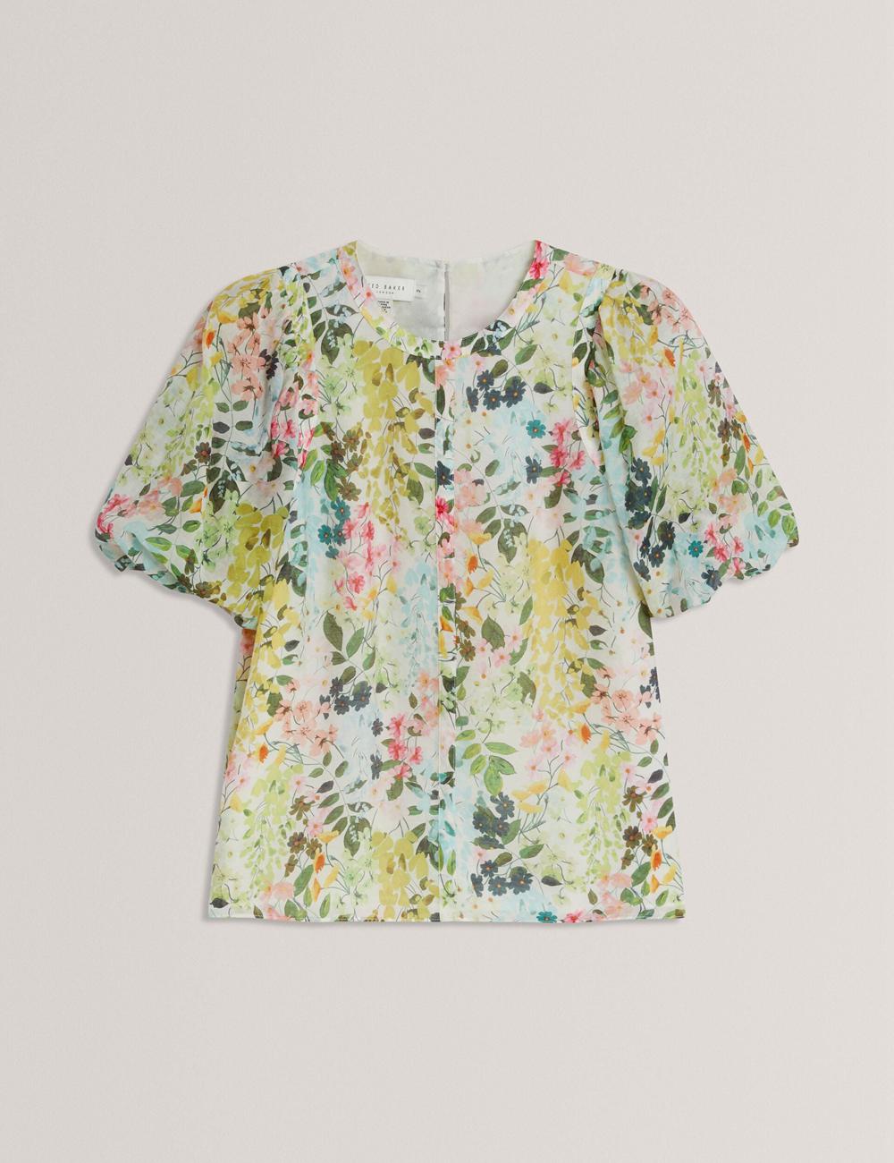 Ted Baker MICHA - Floral Binding Detail Puffed Sleeve Women Blouses Ivory | UAE  10924-TAVZ