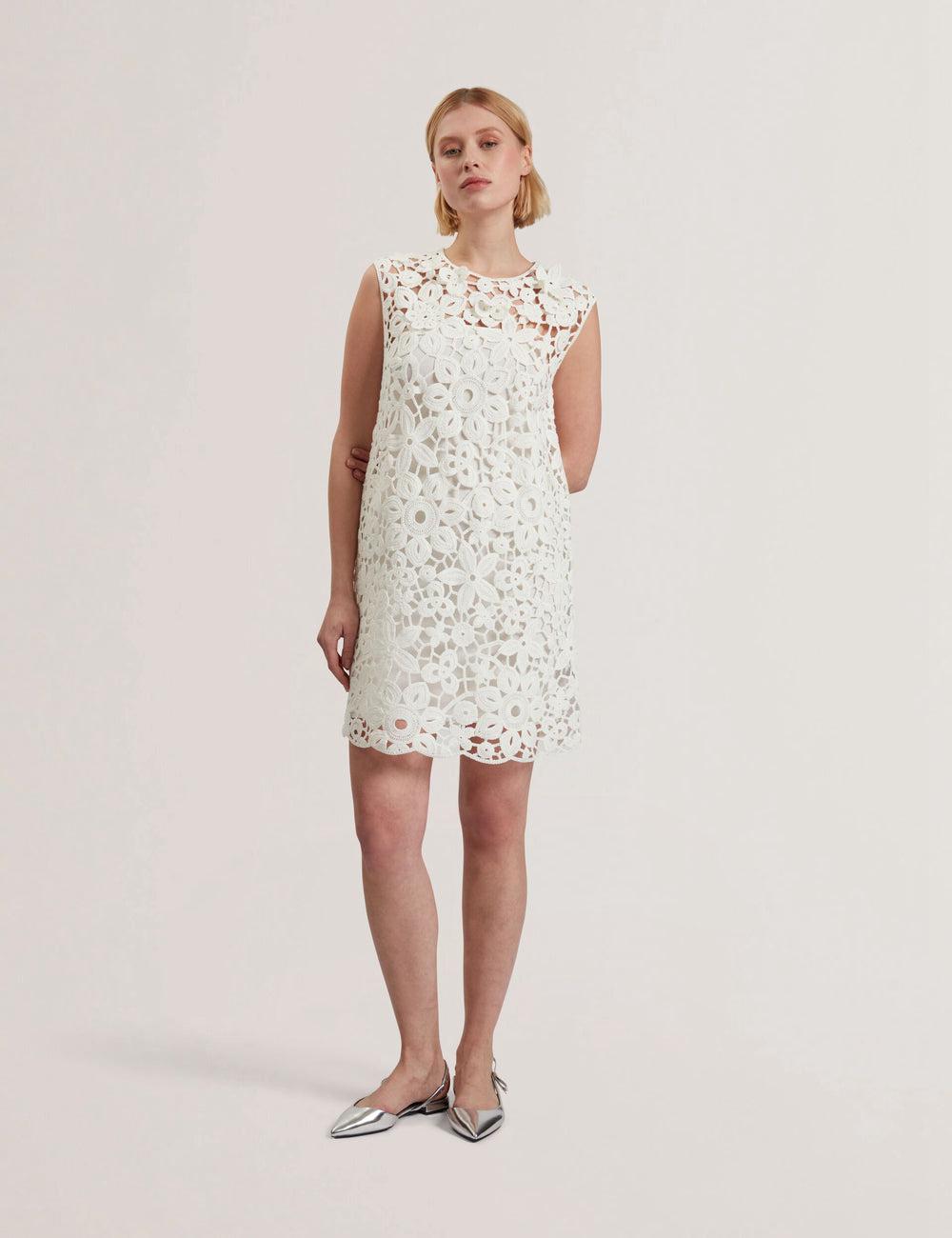 Ted Baker MIIKKA - Crochet Sleeveless Shift Women Mini Dresses White | UAE  40367-DESA