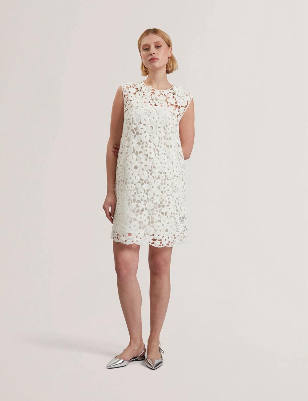 Ted Baker MIIKKA - Crochet Sleeveless Shift Women Mini Dresses White | UAE  40367-DESA