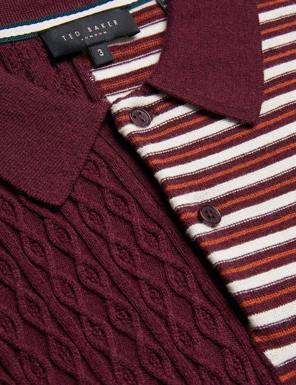 Ted Baker MINSTA - Textured Patchwork Knit Men Polos Shirts Maroon | UAE  52910-URME