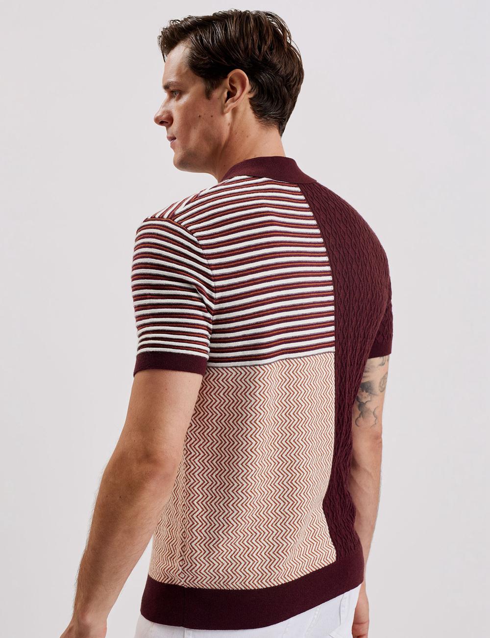 Ted Baker MINSTA - Textured Patchwork Knit Men Polos Shirts Maroon | UAE  52910-URME