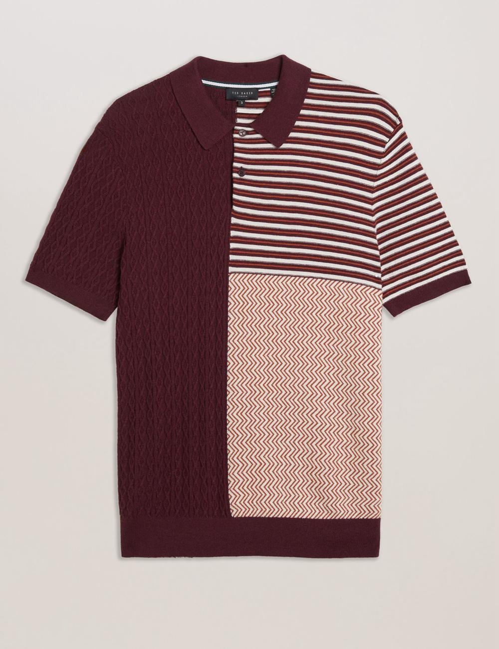 Ted Baker MINSTA - Textured Patchwork Knit Men Polos Shirts Maroon | UAE  52910-URME