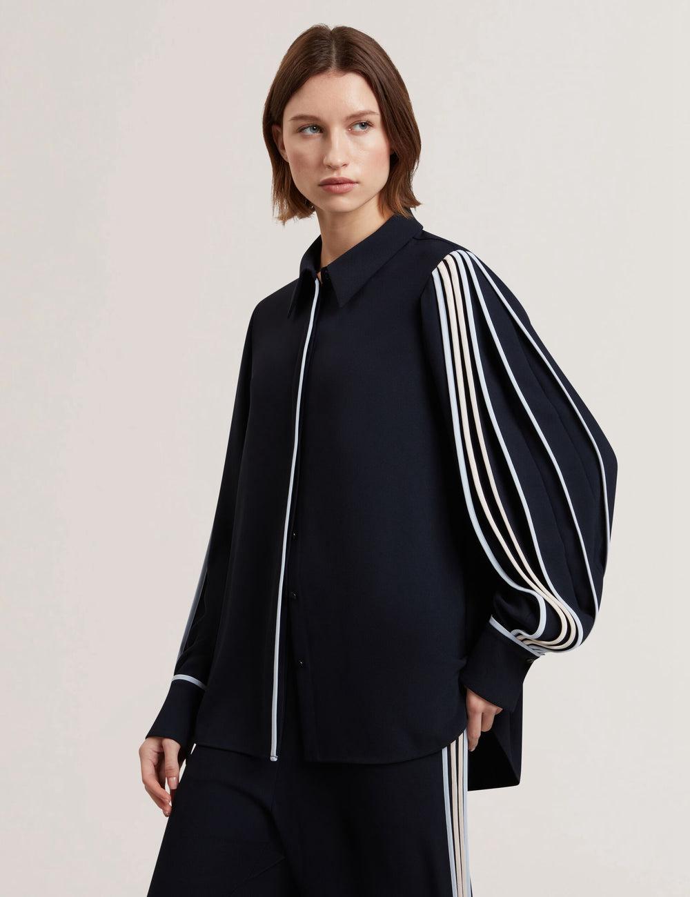 Ted Baker MIRITI - Contrast Piping Detail Long Sleeve Women Casual Shirts Navy | UAE  63427-VNZK