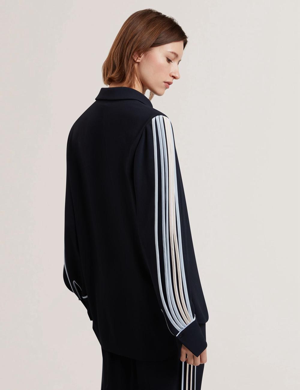 Ted Baker MIRITI - Contrast Piping Detail Long Sleeve Women Casual Shirts Navy | UAE  63427-VNZK