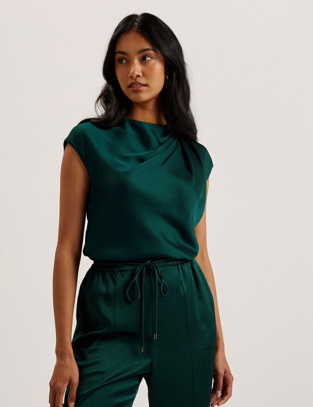Ted Baker MISRINA - Drape Neck Detail Satin Top Women Jumpers Dk-Green | UAE  75904-ESIT