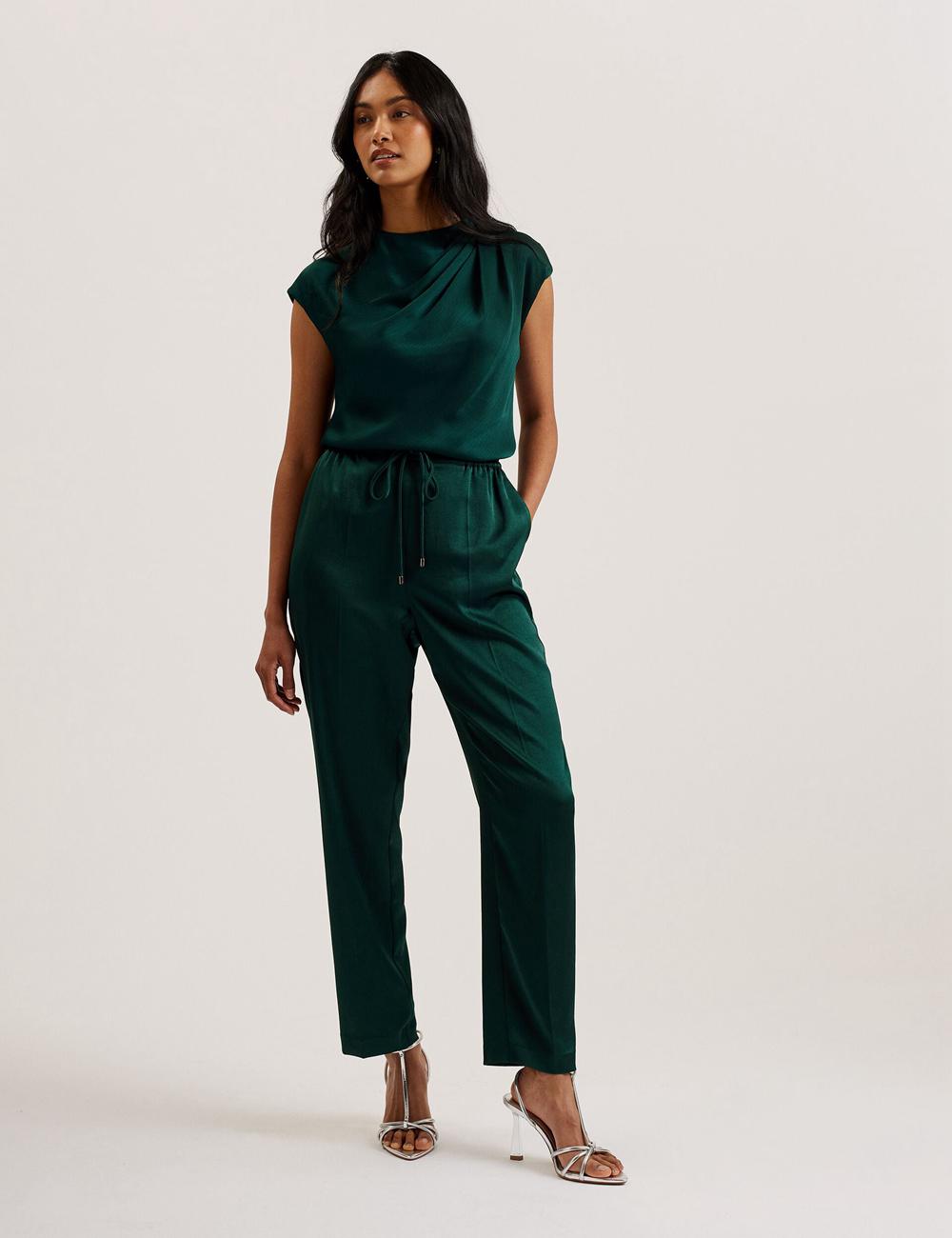 Ted Baker MISRINA - Drape Neck Detail Satin Top Women Jumpers Dk-Green | UAE  75904-ESIT
