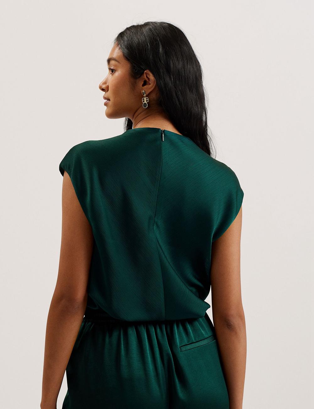 Ted Baker MISRINA - Drape Neck Detail Satin Top Women Jumpers Dk-Green | UAE  75904-ESIT