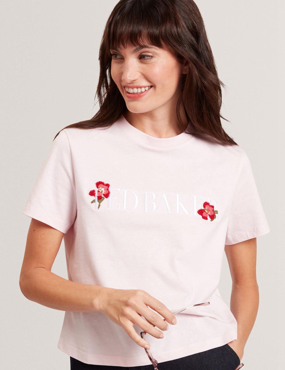 Ted Baker MOLII - Embroidered Logo Cropped Cotton Women T-Shirts Pink | UAE  71350-ZLDS