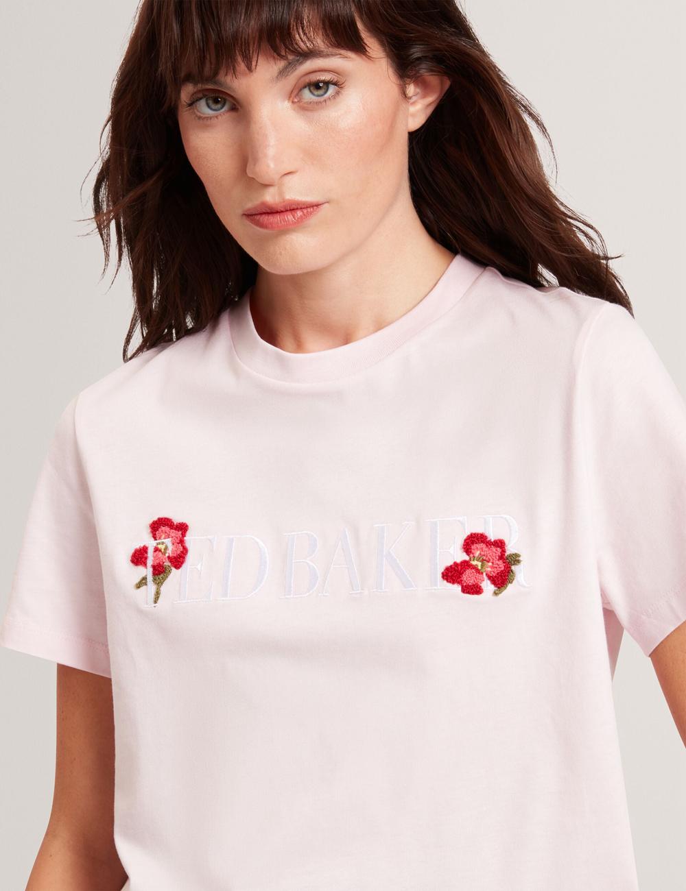 Ted Baker MOLII - Embroidered Logo Cropped Cotton Women T-Shirts Pink | UAE  71350-ZLDS