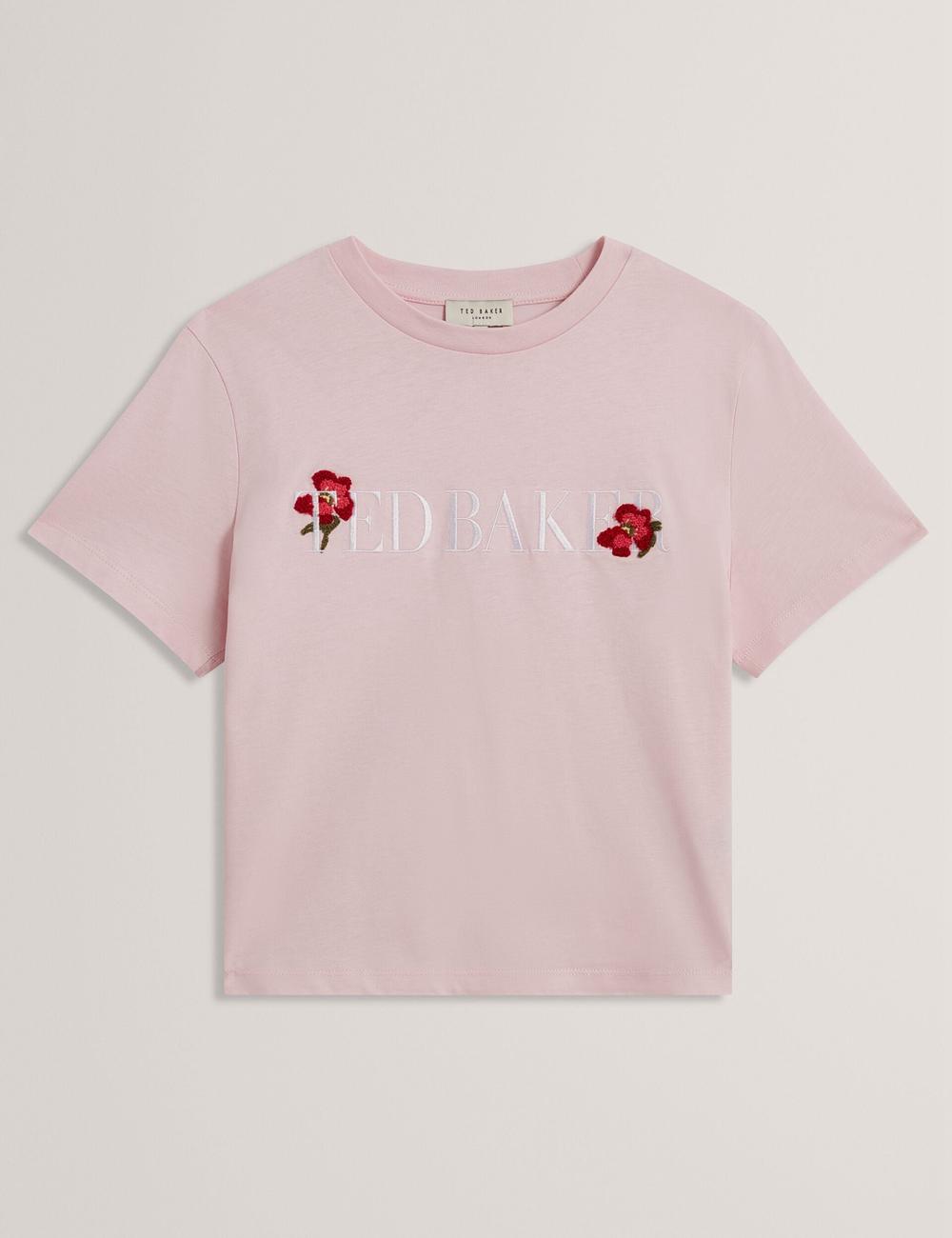Ted Baker MOLII - Embroidered Logo Cropped Cotton Women T-Shirts Pink | UAE  71350-ZLDS