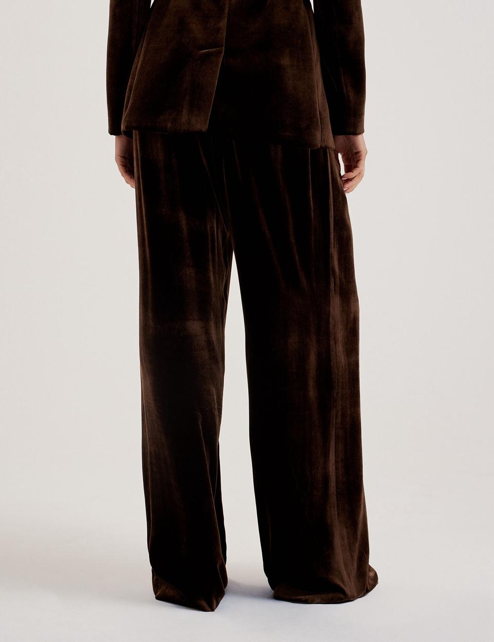 Ted Baker MOMIJIT - Velvet Pleated Wide Leg Women Trousers Brown | UAE  63791-KADO