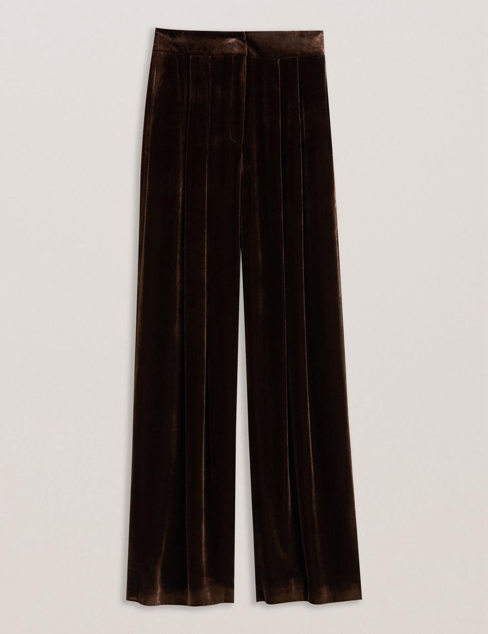 Ted Baker MOMIJIT - Velvet Pleated Wide Leg Women Trousers Brown | UAE  63791-KADO