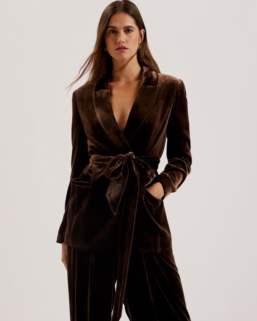 Ted Baker MOMIJI - Velvet Waist Single Breasted Women Blazers Brown | UAE  96043-YERG