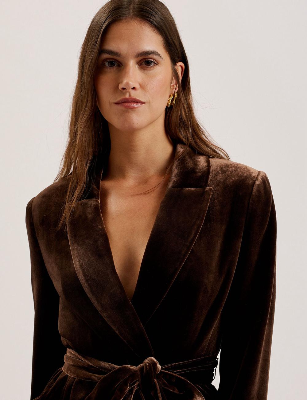 Ted Baker MOMIJI - Velvet Waist Single Breasted Women Blazers Brown | UAE  96043-YERG
