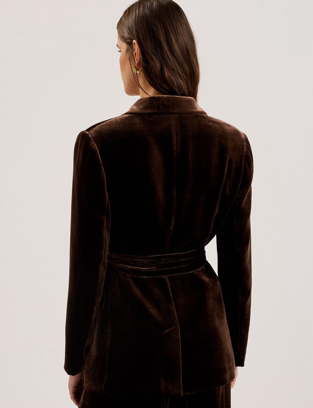 Ted Baker MOMIJI - Velvet Waist Single Breasted Women Blazers Brown | UAE  96043-YERG