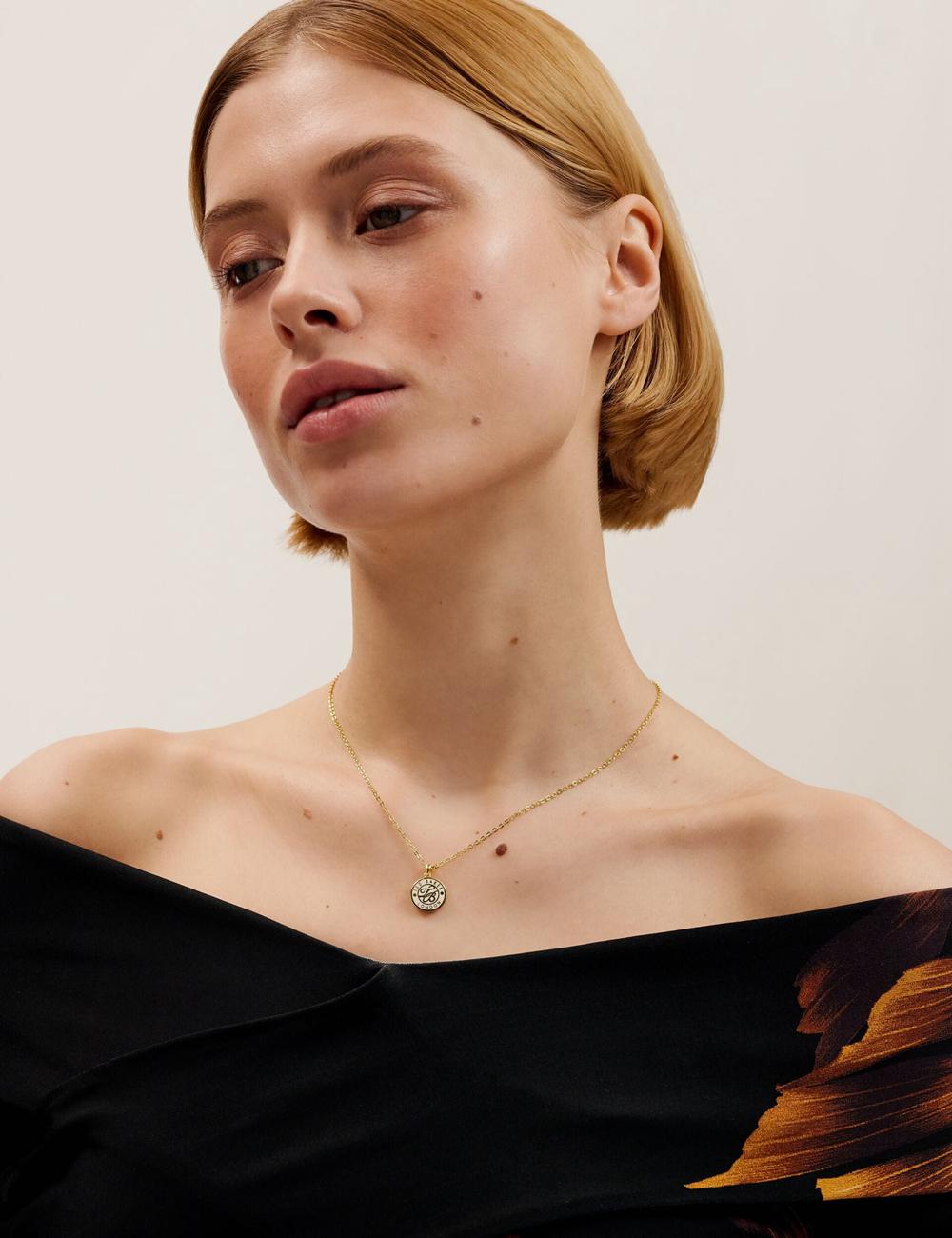 Ted Baker MONELLA - Monogram Logo Coin Pendant Women Necklaces Gold | UAE  86435-DITV