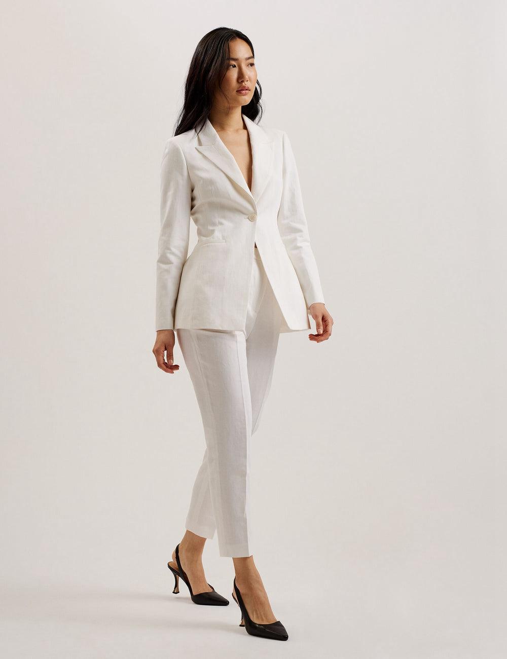 Ted Baker MUSUBT - Linen Cotton High Waisted Tailored Women Trousers White | UAE  09845-OCAZ