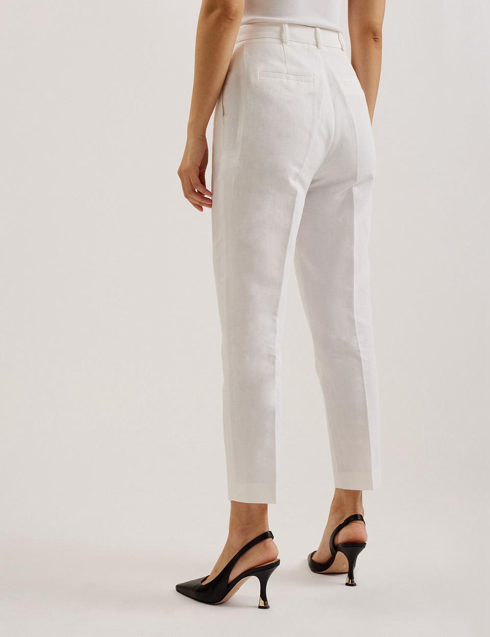 Ted Baker MUSUBT - Linen Cotton High Waisted Tailored Women Trousers White | UAE  09845-OCAZ