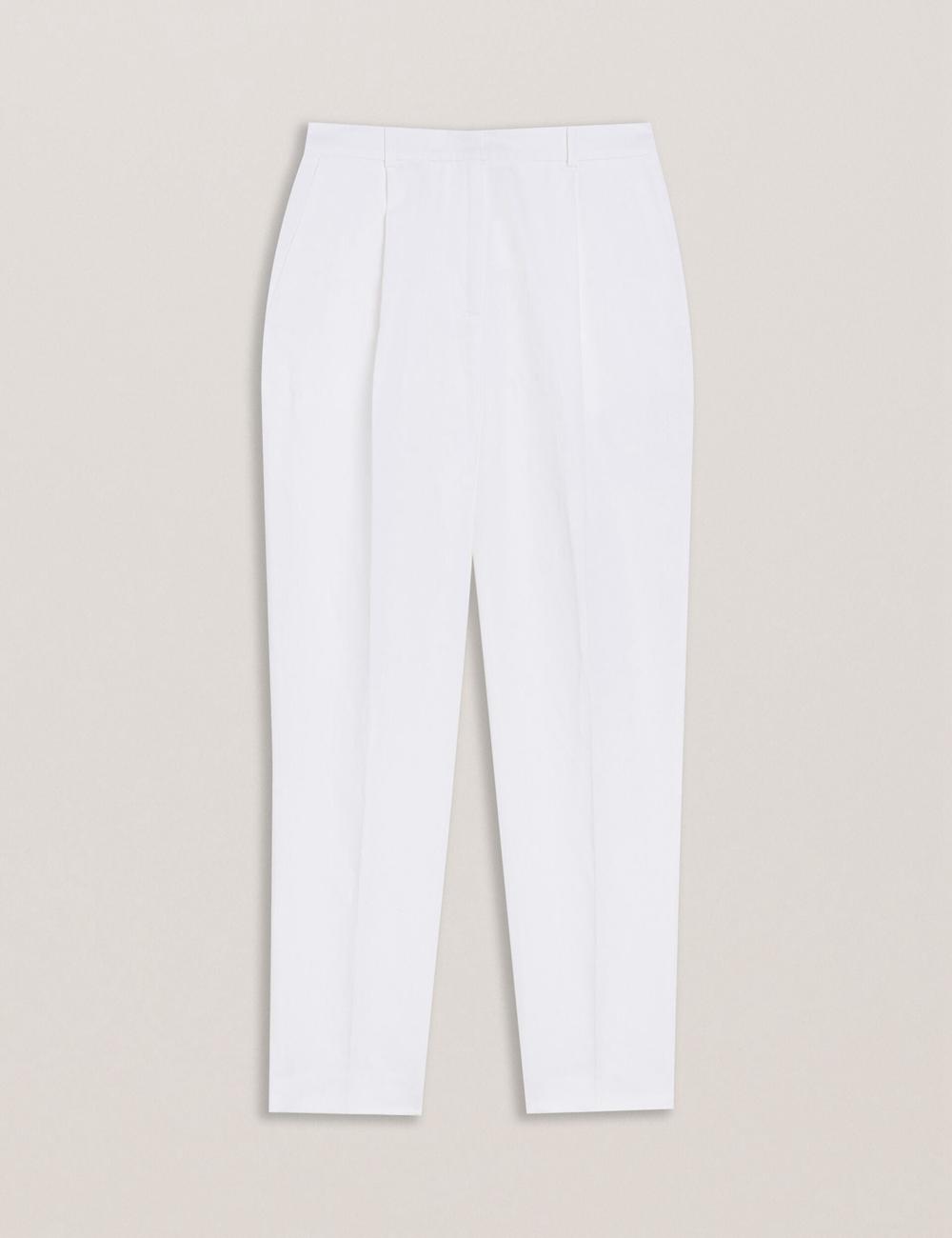 Ted Baker MUSUBT - Linen Cotton High Waisted Tailored Women Trousers White | UAE  09845-OCAZ