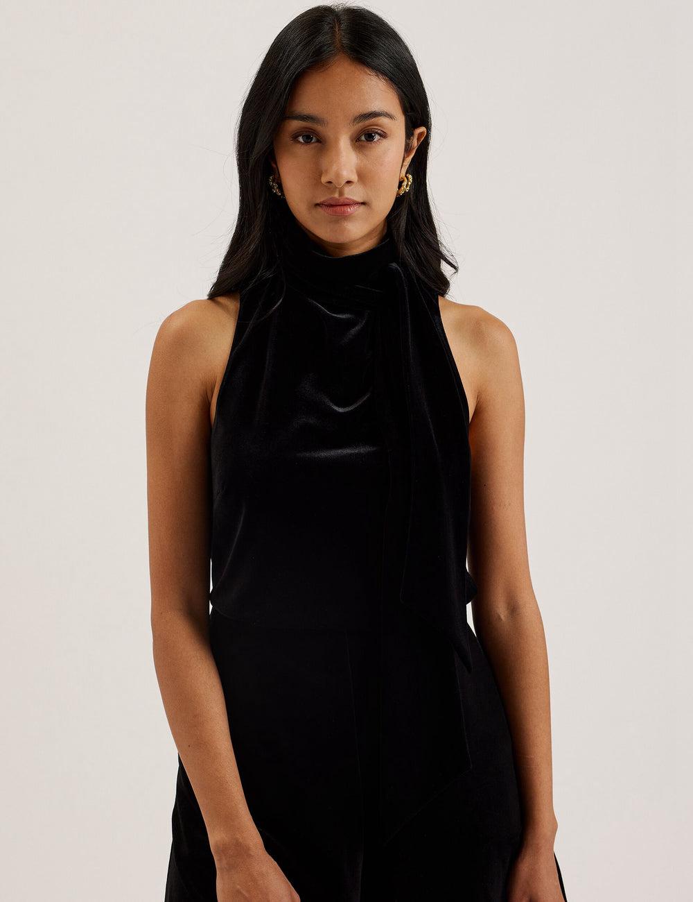 Ted Baker NALIAS - Velvet High Cowl Neck Sleeveless Women Tank Tops Black | UAE  09621-XYCL