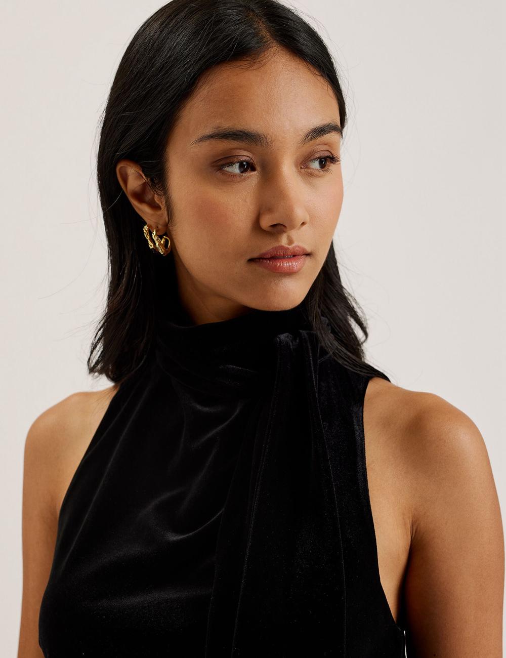 Ted Baker NALIAS - Velvet High Cowl Neck Sleeveless Women Tank Tops Black | UAE  09621-XYCL