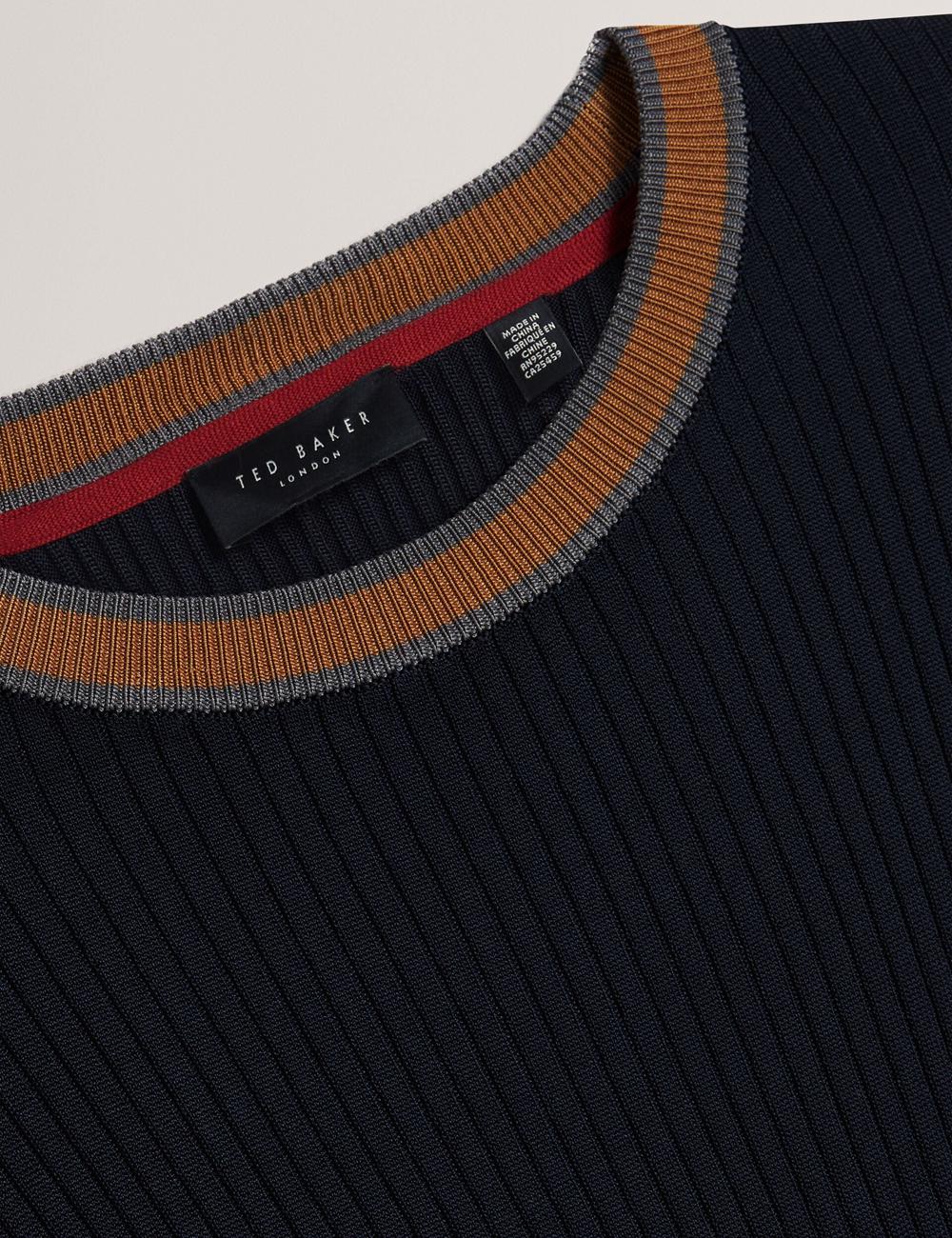 Ted Baker NAYOR - Long Sleeve Rayon Ribbed Crew Neck Men Jumpers Navy | UAE  64897-MJIZ