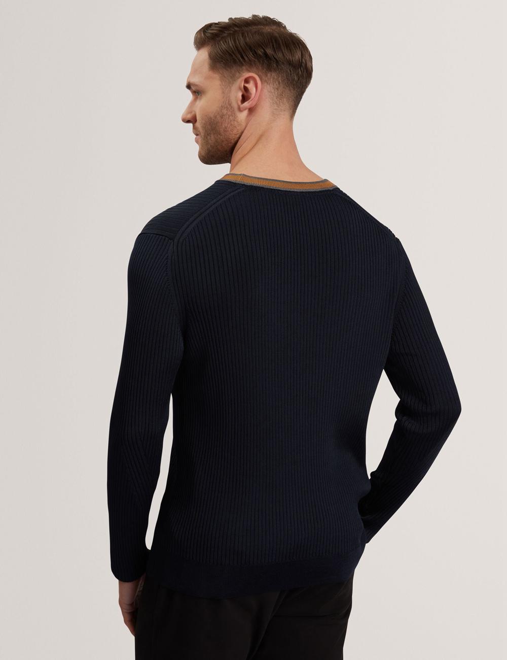 Ted Baker NAYOR - Long Sleeve Rayon Ribbed Crew Neck Men Jumpers Navy | UAE  64897-MJIZ