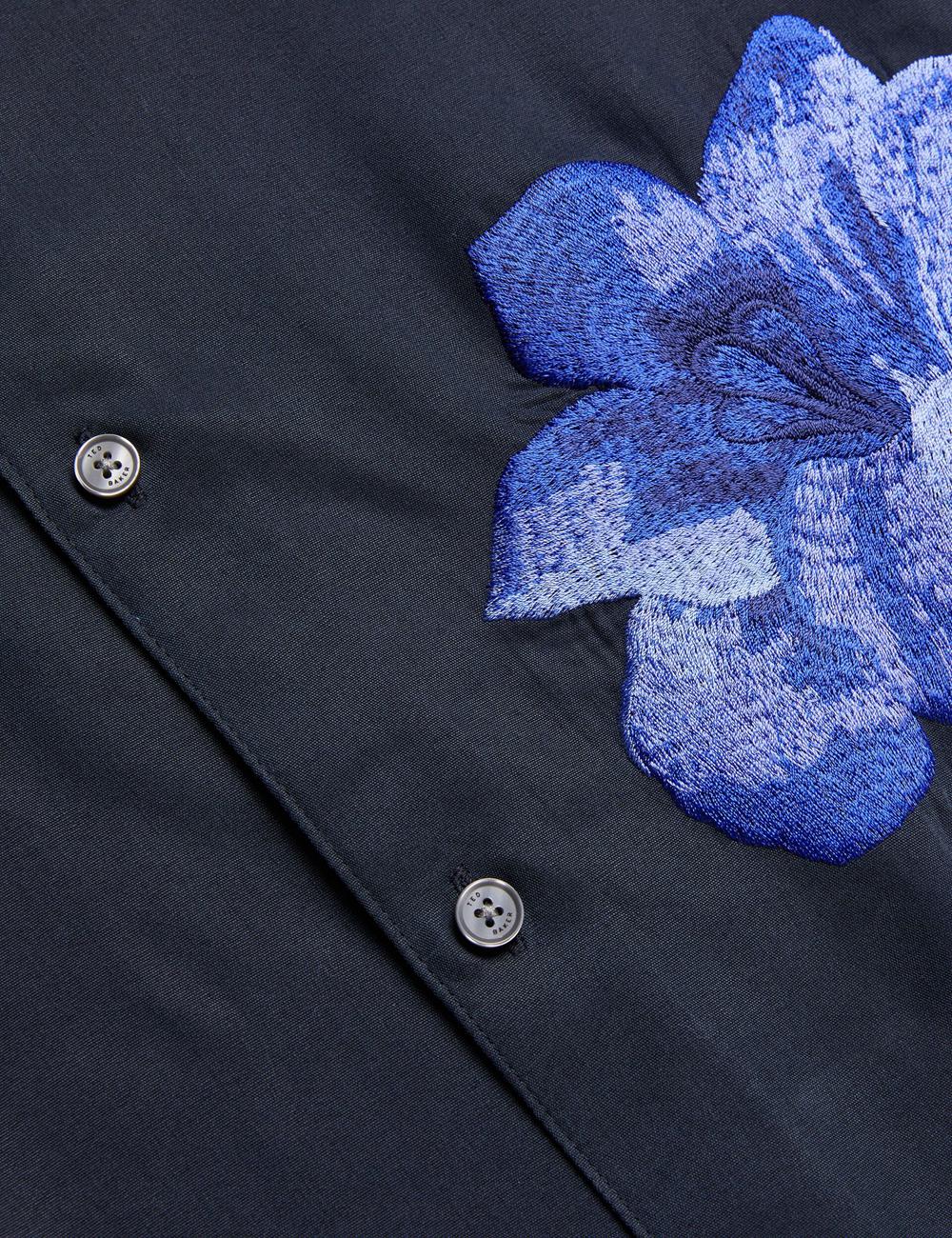 Ted Baker NESSMEN - Embroidered Detail Relaxed Fit Men Casual Shirts Navy | UAE  91460-RFQN