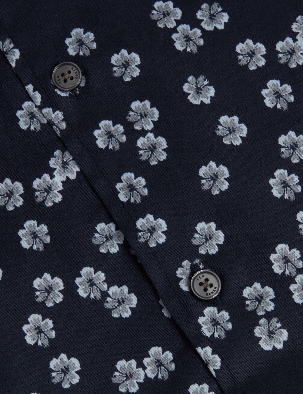 Ted Baker NIKSHO - Short Sleeve Slim Ditsy Floral Men Casual Shirts Navy | UAE  97120-XMKB