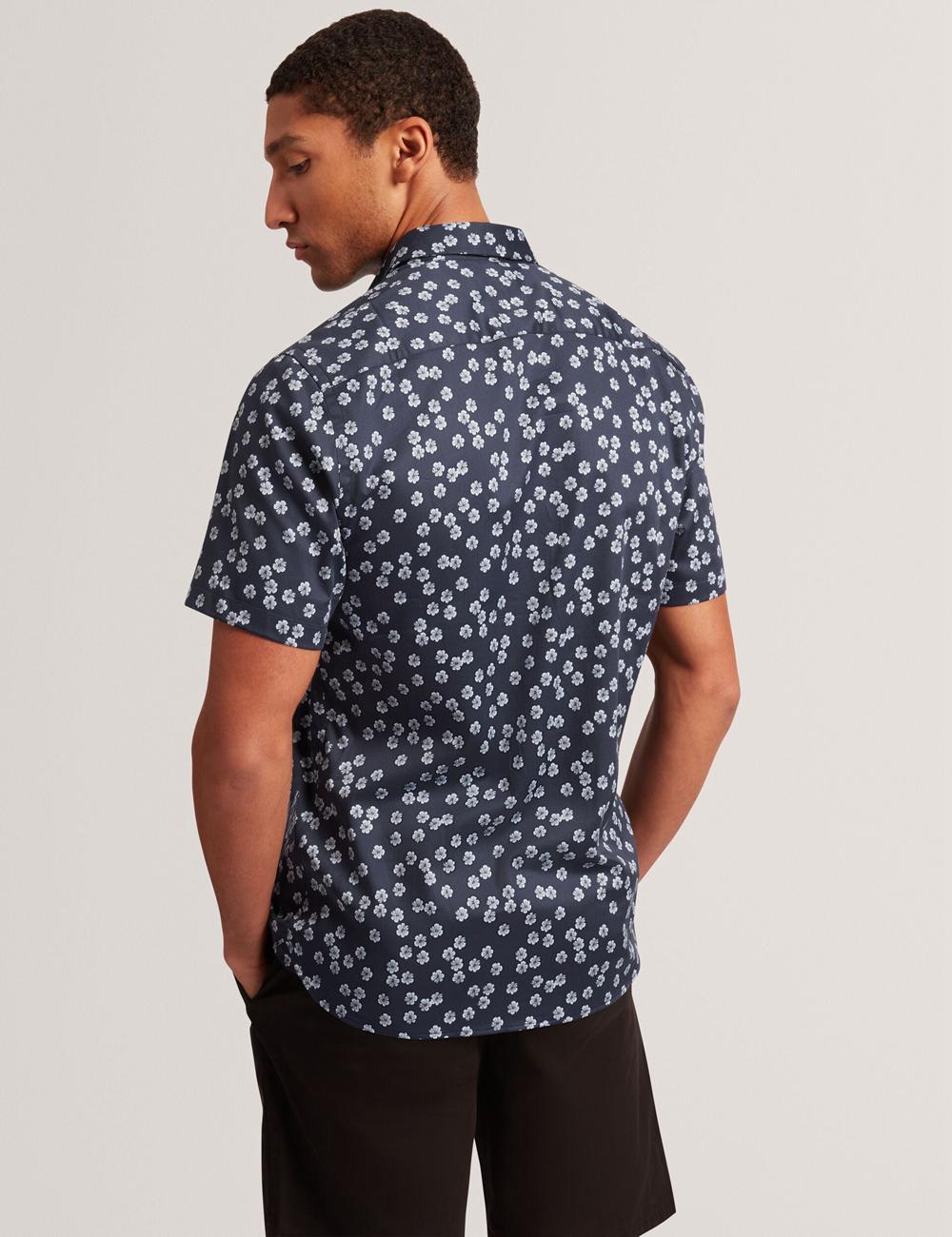 Ted Baker NIKSHO - Short Sleeve Slim Ditsy Floral Men Casual Shirts Navy | UAE  97120-XMKB