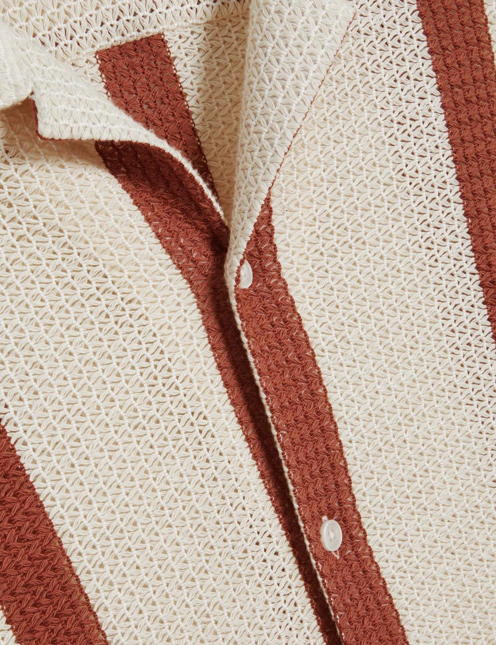 Ted Baker NIKS - Short Sleeve Stripe Crochet Oversized Men Casual Shirts Taupe | UAE  57429-XFWZ