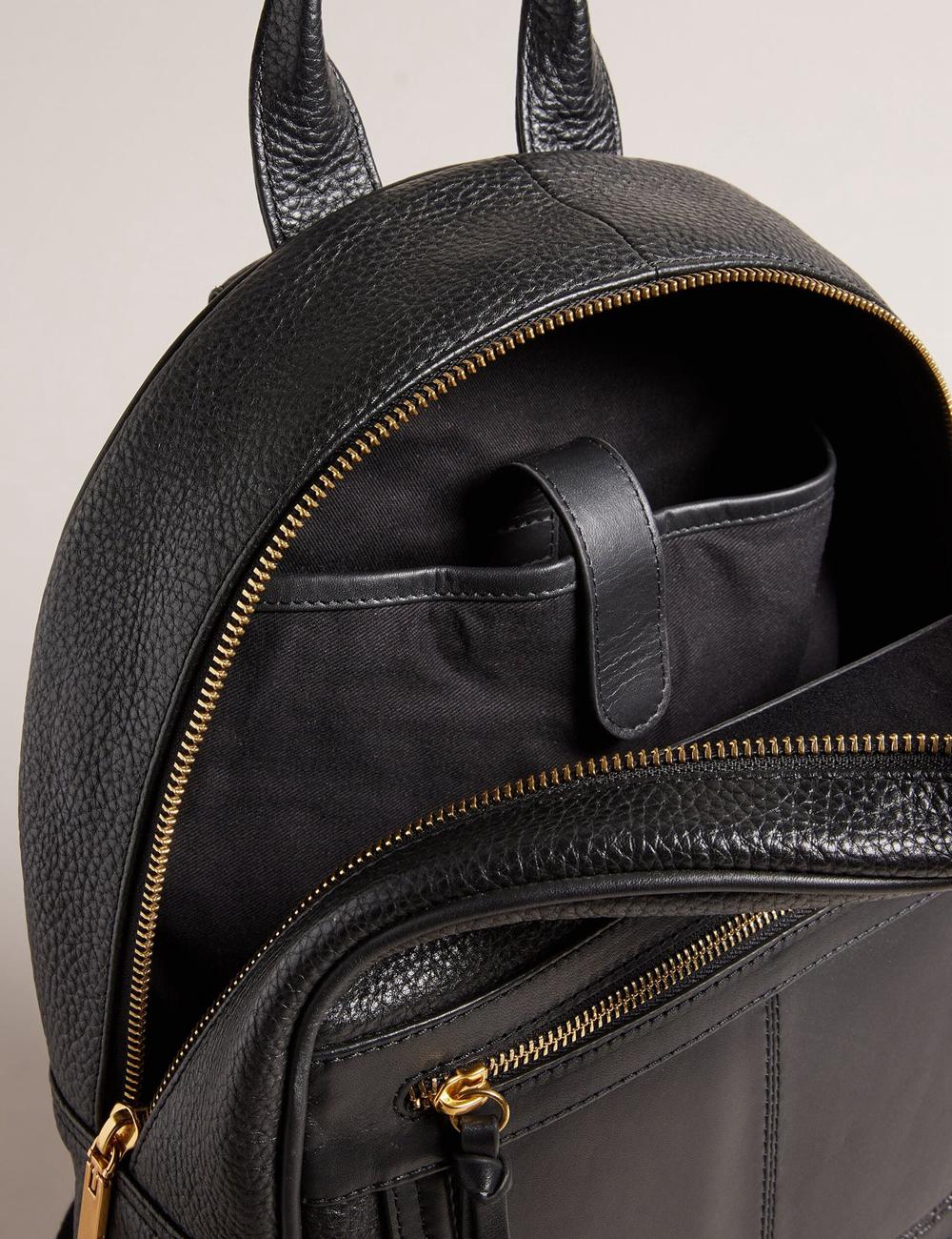 Ted Baker NISHAY - Leather Zip Pocket Laptop Women Backpacks Black | UAE  31927-QBGR