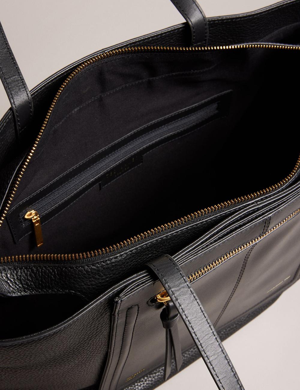 Ted Baker NISH - Wide Leather Shopper With Zip Pocket Women Shopper Bags Black | UAE  80192-RIUX