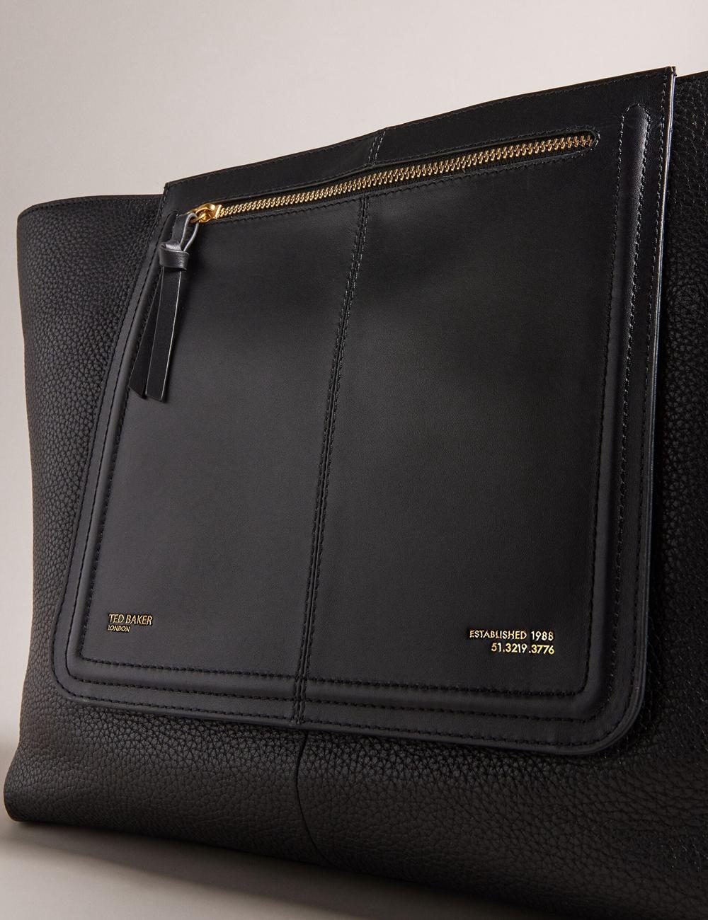 Ted Baker NISH - Wide Leather Shopper With Zip Pocket Women Shopper Bags Black | UAE  80192-RIUX