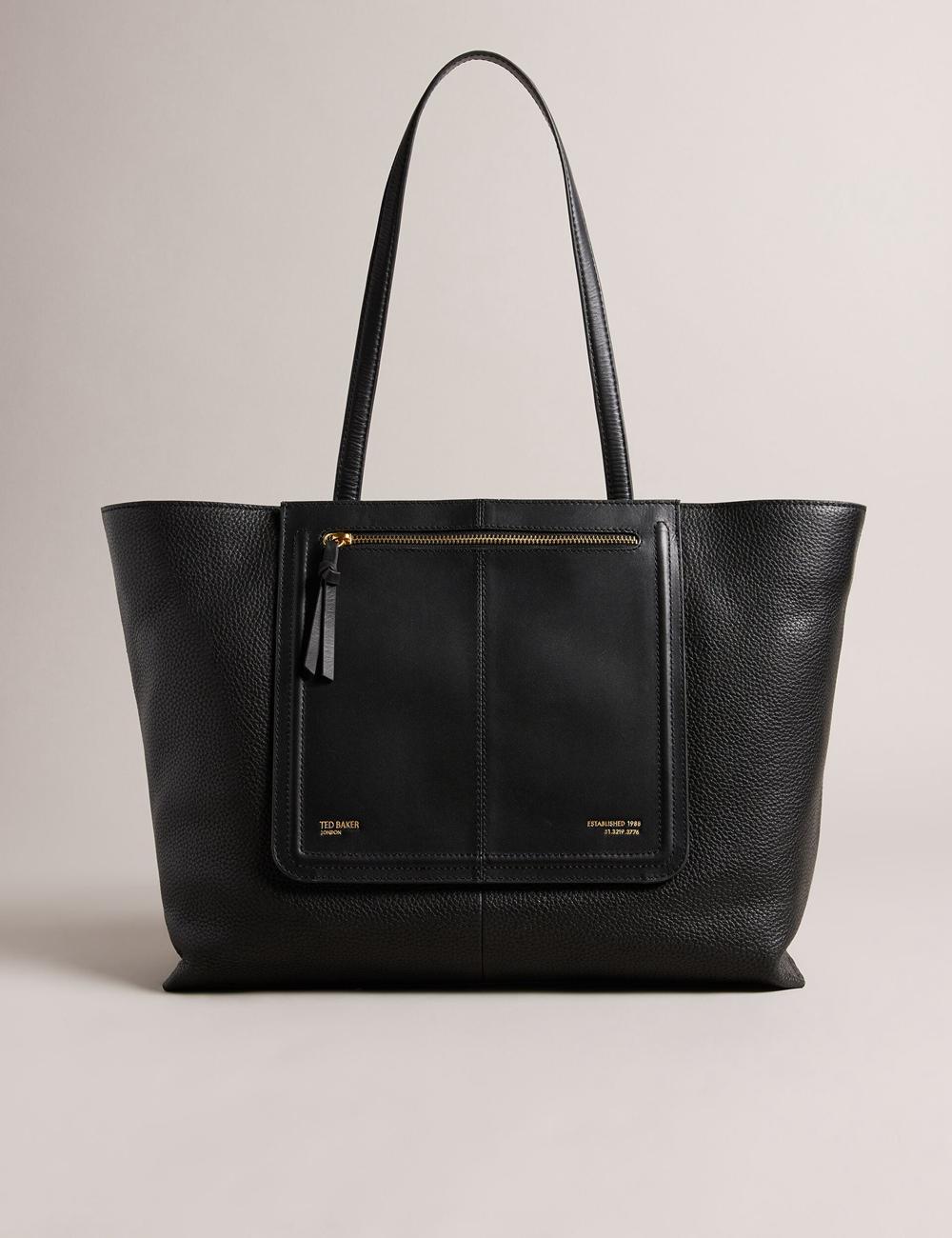 Ted Baker NISH - Wide Leather Shopper With Zip Pocket Women Shopper Bags Black | UAE  80192-RIUX