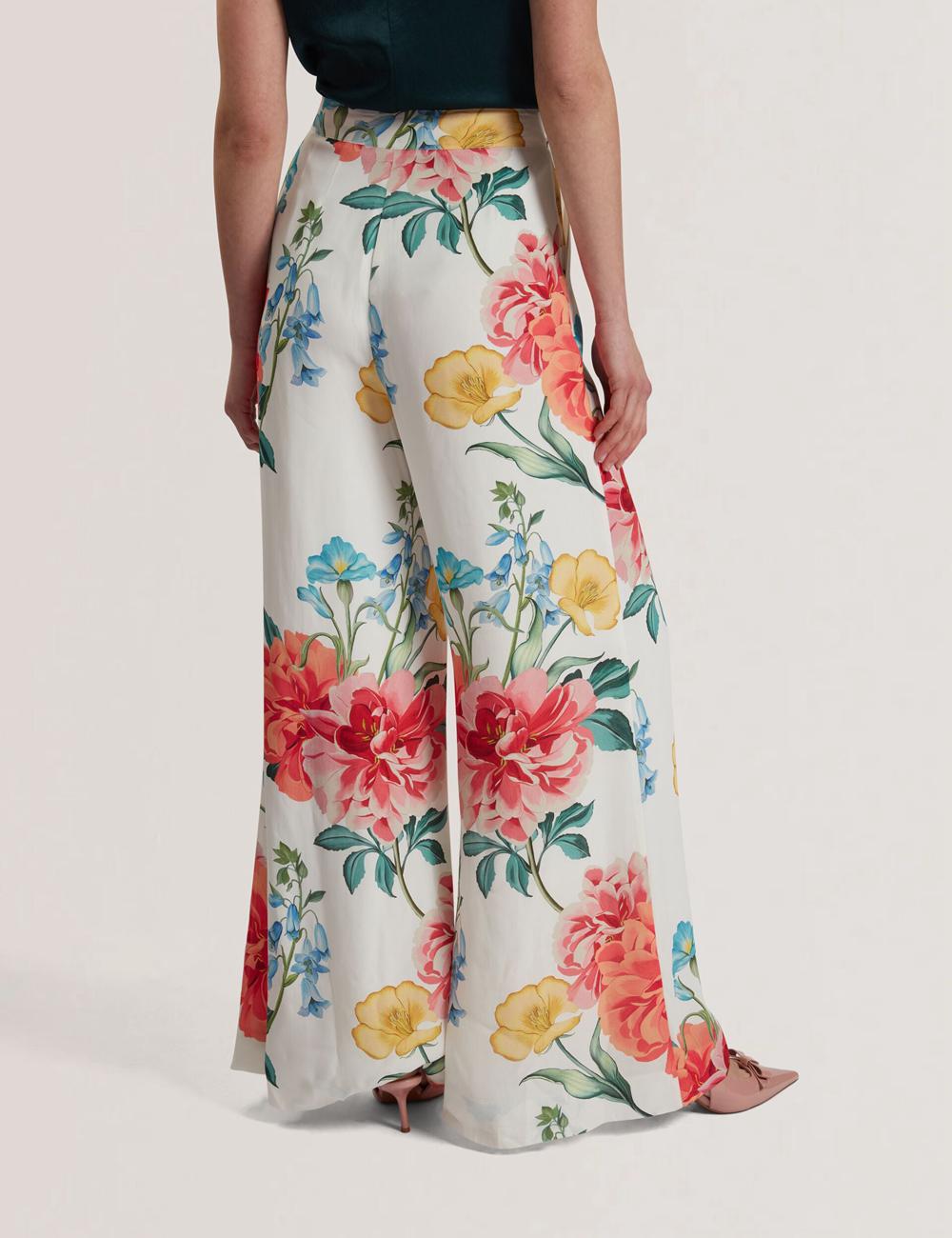 Ted Baker NYMPHAT - Floral Print High Waisted Wide Leg Women Trousers White | UAE  19507-IHVN