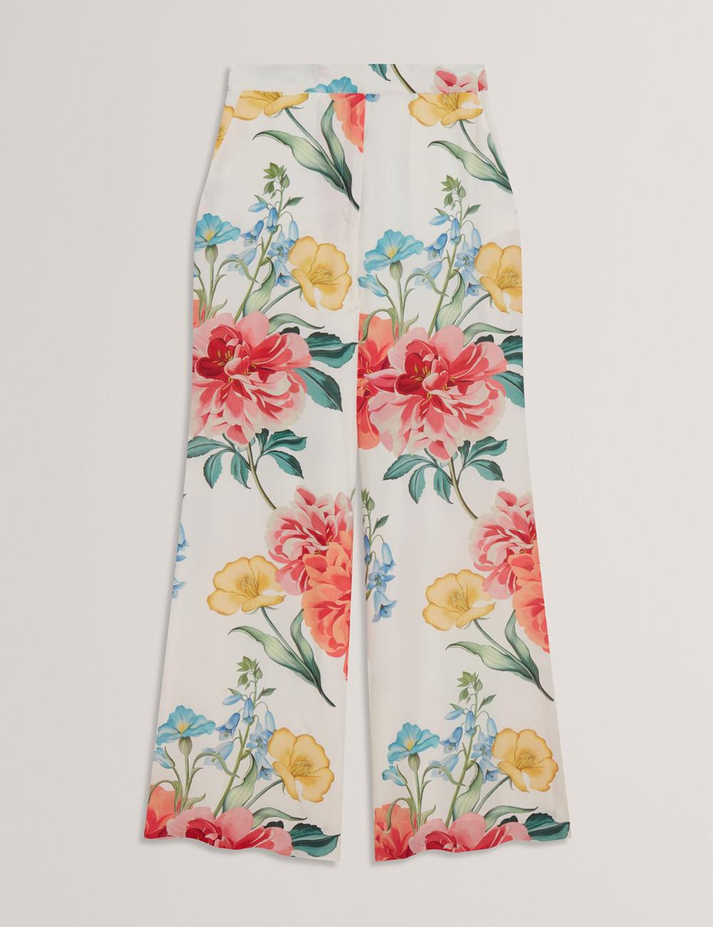 Ted Baker NYMPHAT - Floral Print High Waisted Wide Leg Women Trousers White | UAE  19507-IHVN